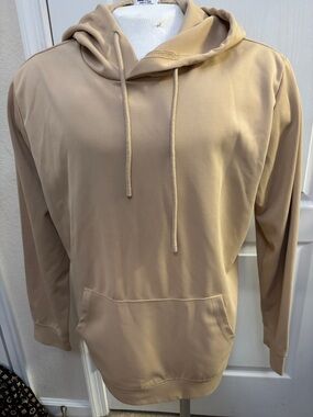 Coofandy Mens Long-Sleeve Drawstring Hoodie Sweatshirt Pullover Pocket Tan
